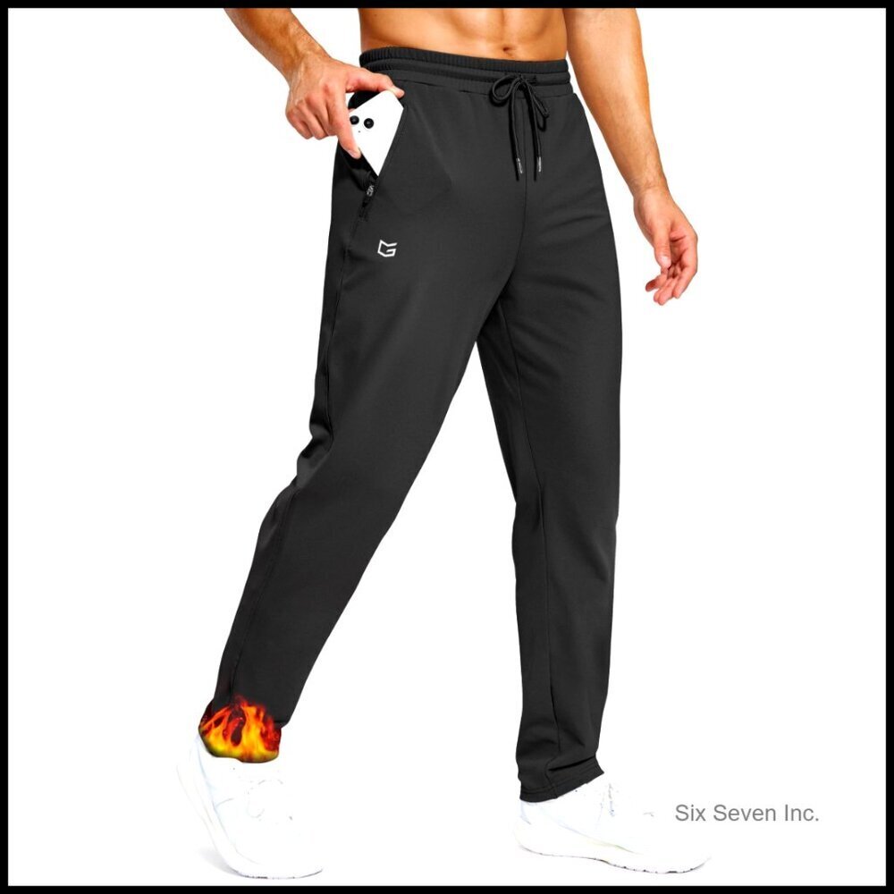 Fleece Lined Winter Joggers Tall Sweatpants Athletic Track Pants with Zipper